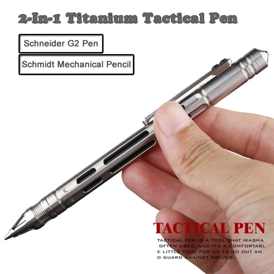 Pen Tactical Glass - Stylo tactique 2-en-1 en titane, crayon,